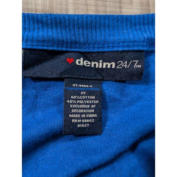 Denim 24/7 PLus Size 2X XX Sequined Blue Cardigan Sweater Button Front 3/4 Slvs - Picture 3 of 6